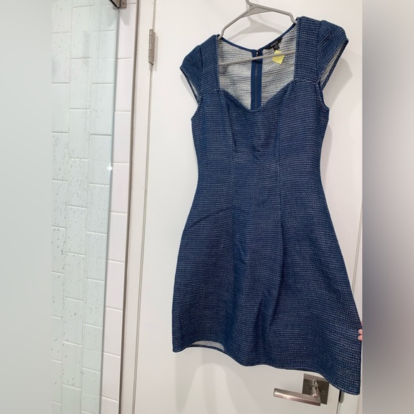 SOLD GUESS Indigo Cap-Sleeve Boucle Dress - Picture 6 of 15